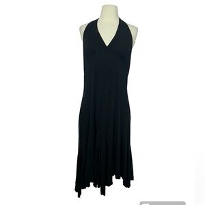 VTG Y2K Santiki Black Rayon asymmetrical Halter Women’s Dress Size Small